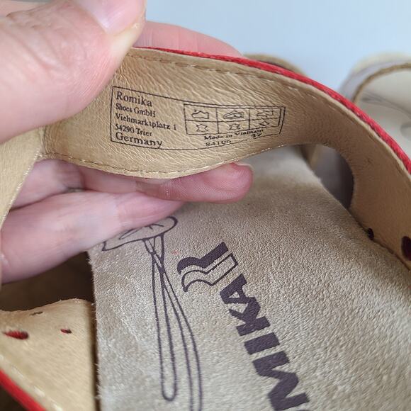 Women's Romika Beach Coral Leather Tan Red Sandal Platform‎ Slip on Sz 37 CORK 6 - Picture 5 of 8